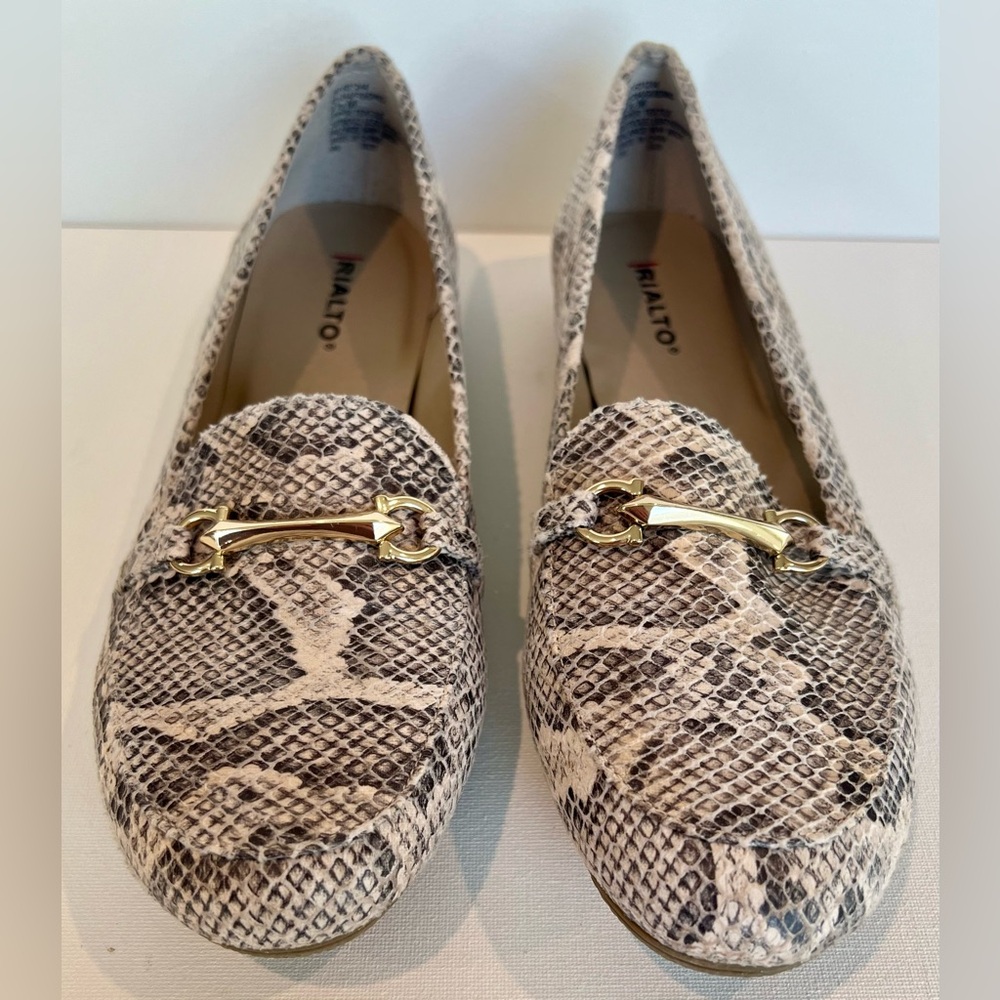 Rialto Women's Snake Print Leather Loafers with Gold Accent Size 9.5